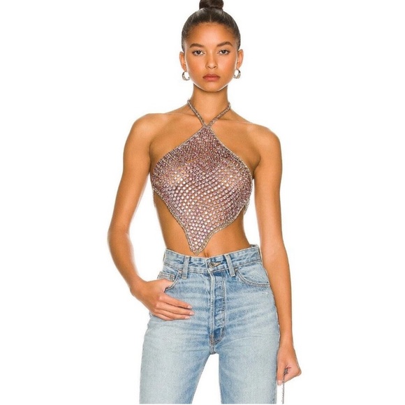 H:ours Oaklyn Top Purple Crystal Embellished Chain Open Back - Picture 2 of 7